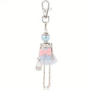Chic Charming Silver, Blue and Pink Doll Bag Charm Keychain